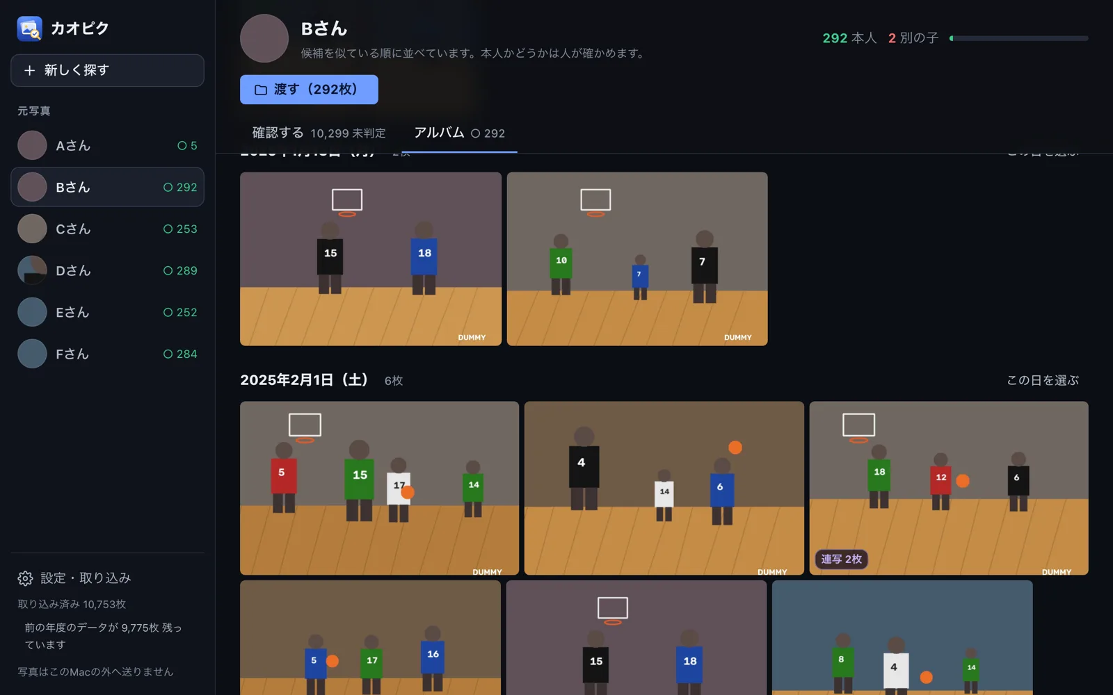 撮影日ごとのアルバム