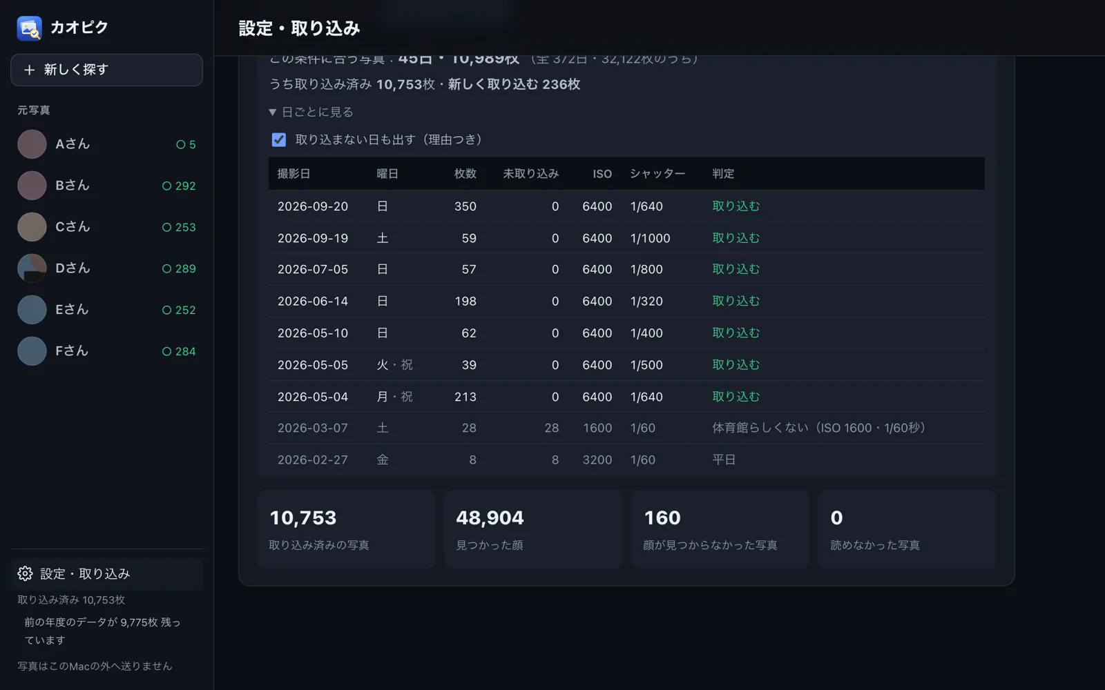 取り込む日の条件